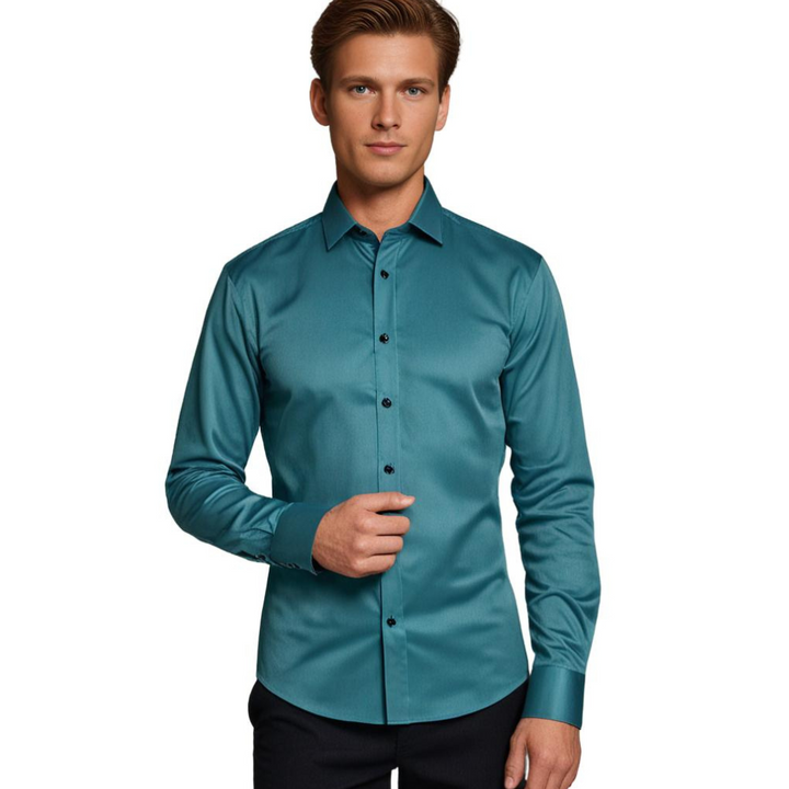 Men's durable stretch shirt, versatile button-down for professional and casual comfort.