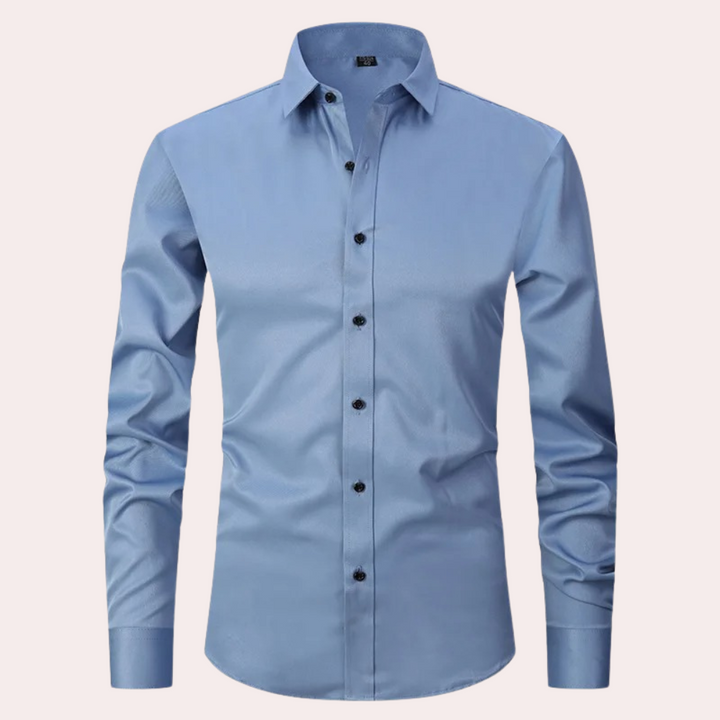 Comfortable men's long sleeve stretch dress shirt, perfect for versatile office fashion.
