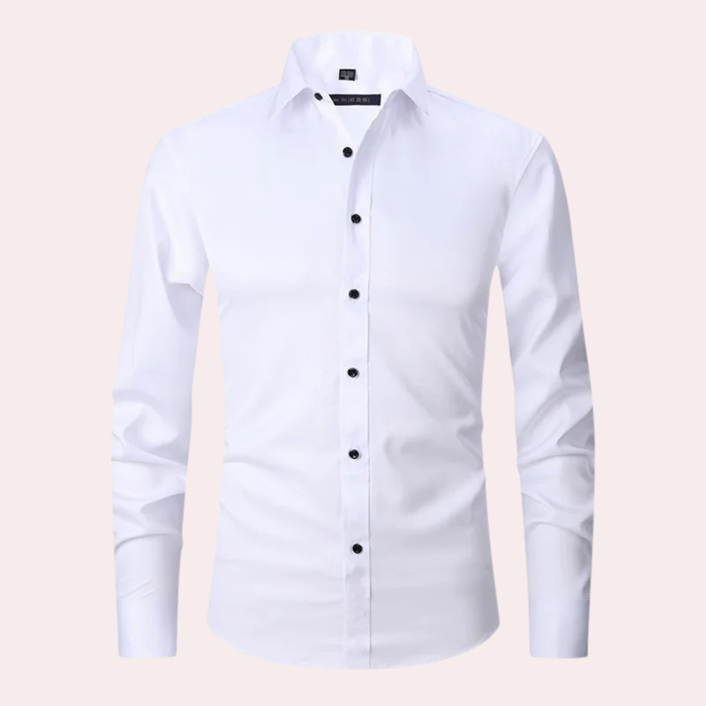 Men's elegant stretch button-down shirt, designed for comfort in business & casual settings.