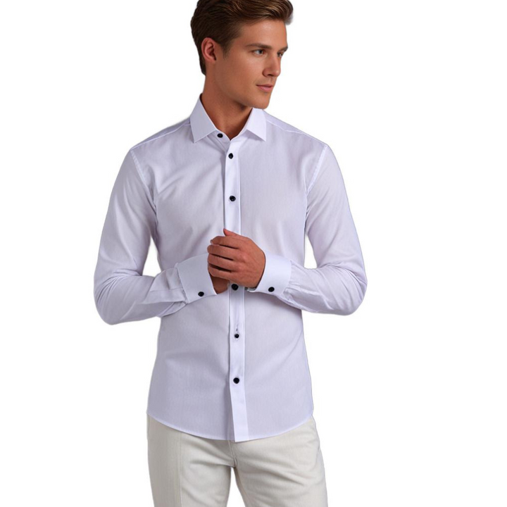 Men's comfort stretch shirt, versatile button-down, perfect for office or casual style.