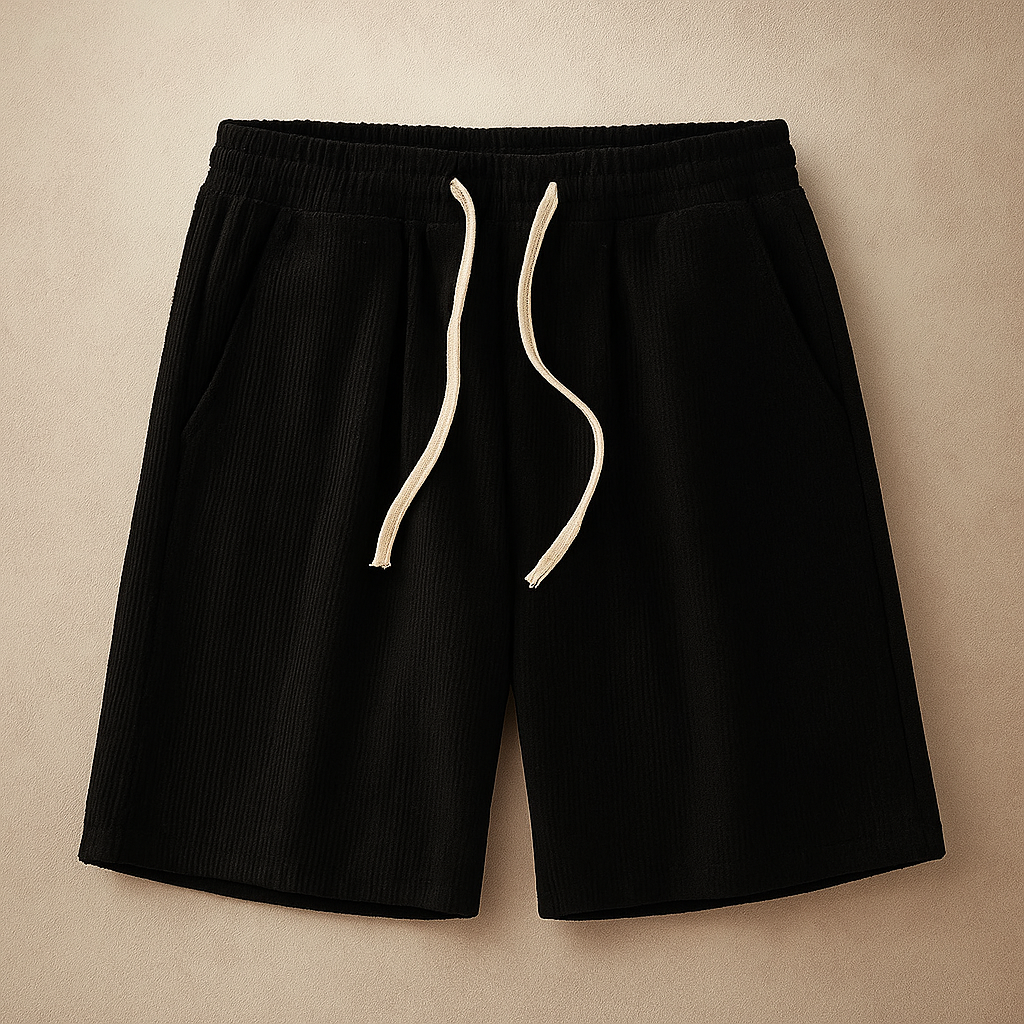 Stylish men's waffle knit lounge shorts, relaxed fit with pockets, perfect for summer and casual comfort.