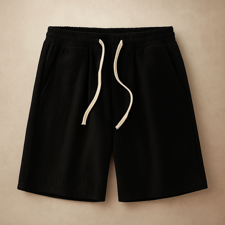 Stylish men's waffle knit lounge shorts, relaxed fit with pockets, perfect for summer and casual comfort.