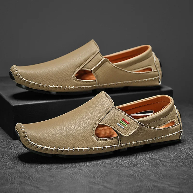 Modern men's open-toe sandals, adjustable and comfortable for casual summer style & walking.