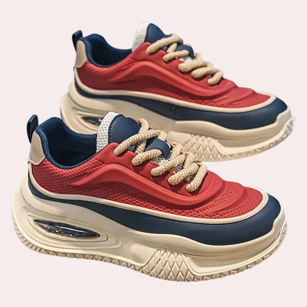 Men's comfortable beige platform sneakers for casual everyday wear. Stylish, supportive footwear.