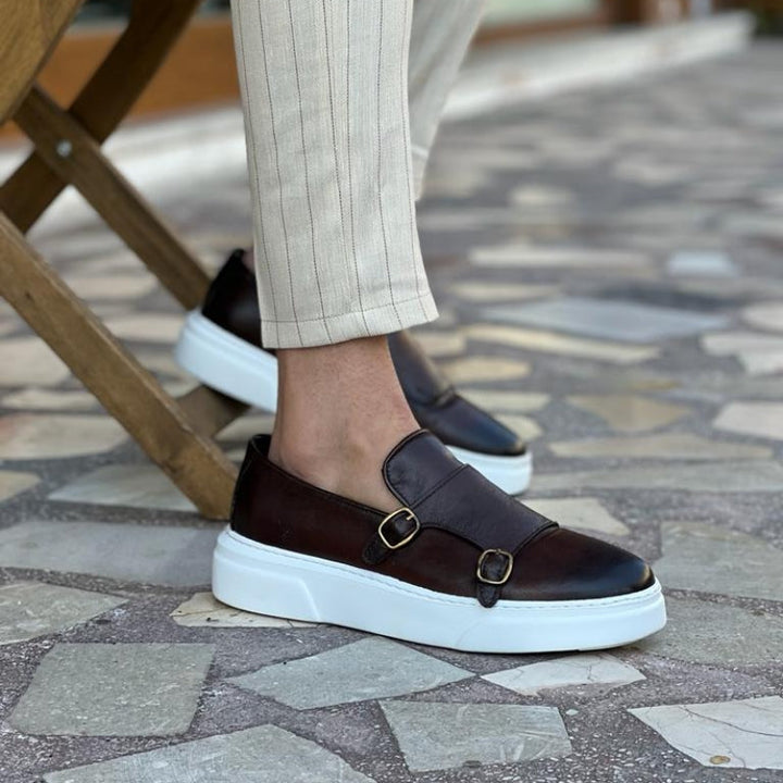 Lorenzo men's brown leather slip-on dress loafers, classic style for office or smart casual fashion.