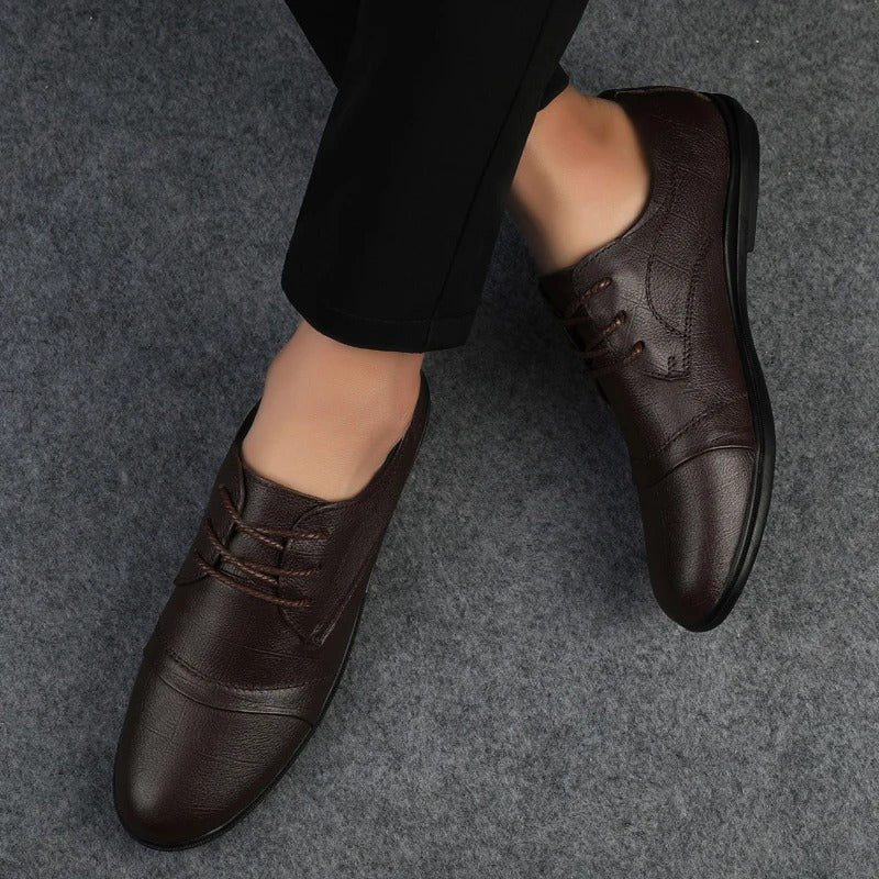 Men's professional brown dress shoes, comfortable for office, business & formal events.