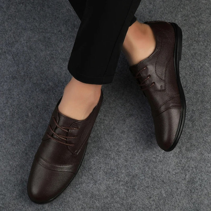 Men's professional brown dress shoes, comfortable for office, business & formal events.
