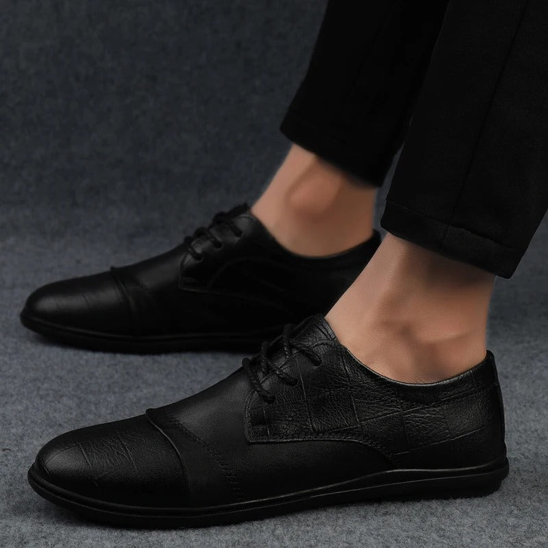High-quality men's black dress shoes, durable and exceptionally comfortable for work.