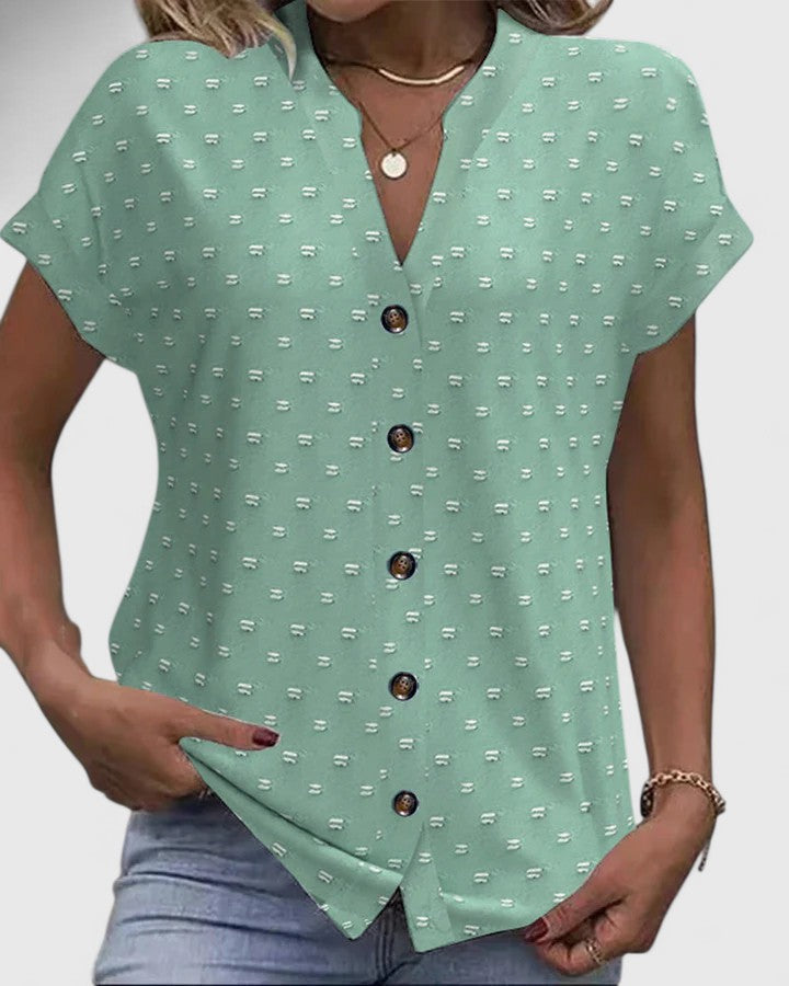 Versatile men's khaki V-neck shirt. Comfortable, relaxed fit top for everyday spring & summer casual style.
