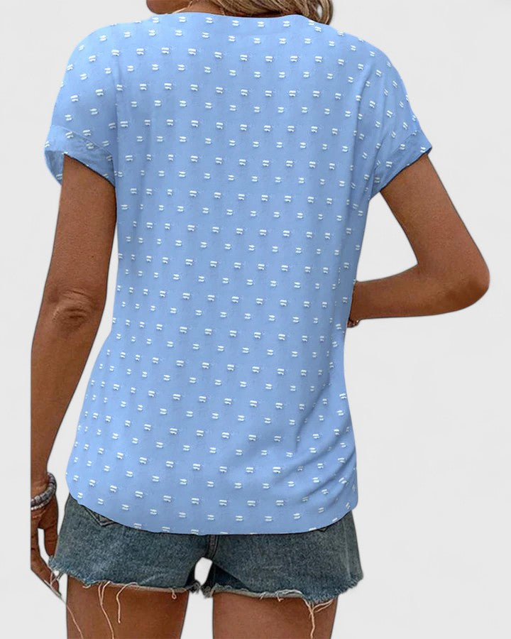 Men's V-neck shirt, comfortable and casual. Everyday basic top in blue, relaxed fit for versatile wear.