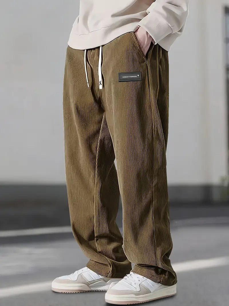 Men's stylish full-length corduroy cargo trousers, perfect for versatile casual outfits and men's fashion.