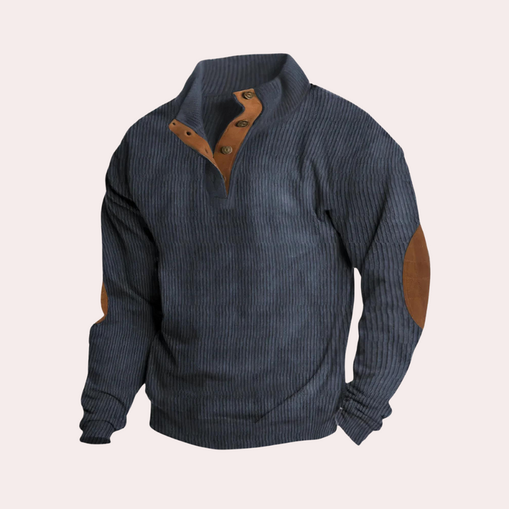 Men's comfortable corduroy sweater, long-sleeve, ideal for fall & winter casual wear.