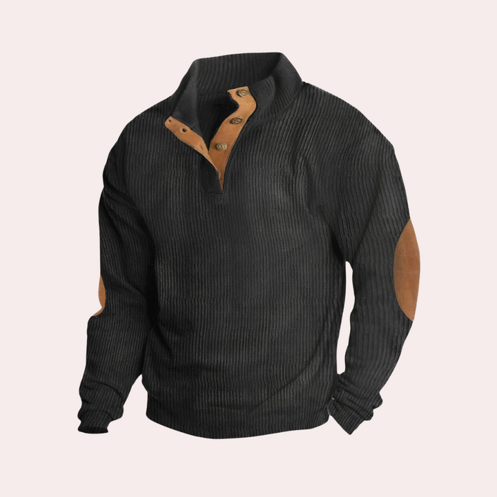 Textured men's corduroy jumper, classic long-sleeve, perfect for fall and winter fashion.