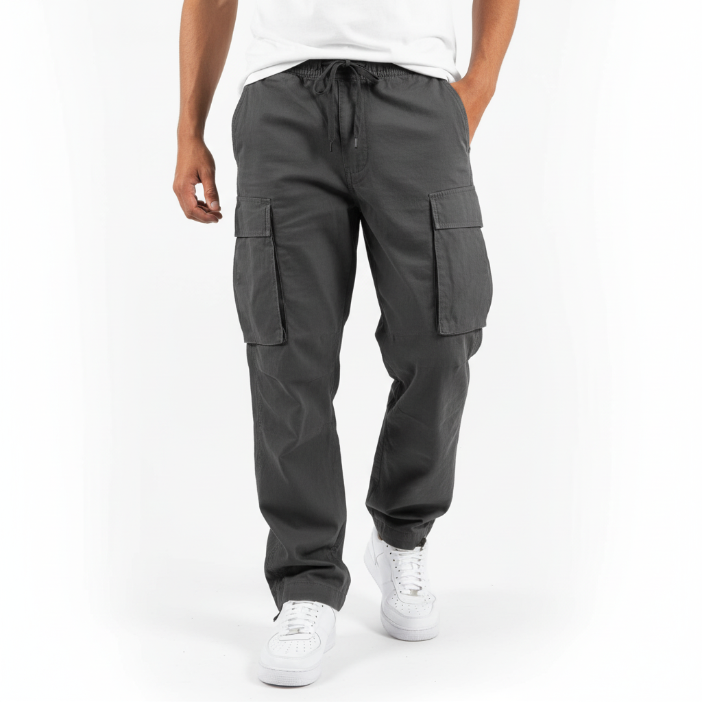 Men's versatile cotton cargo joggers, suitable for both casual outings and home comfort.
