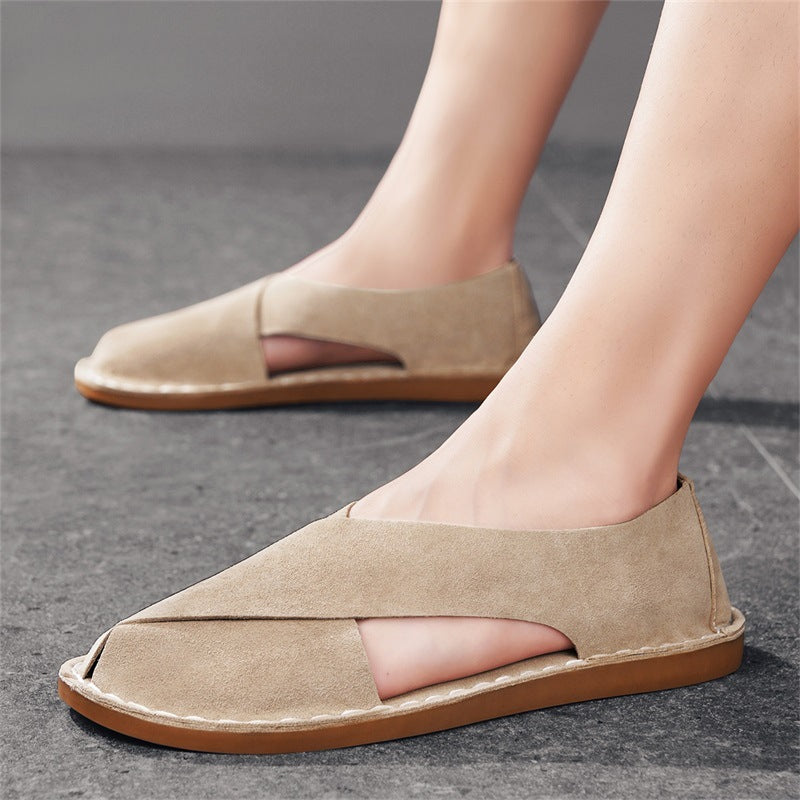 Soft, comfortable men's flat sandals with cross-straps. Perfect casual footwear for summer, beach, and everyday use.
