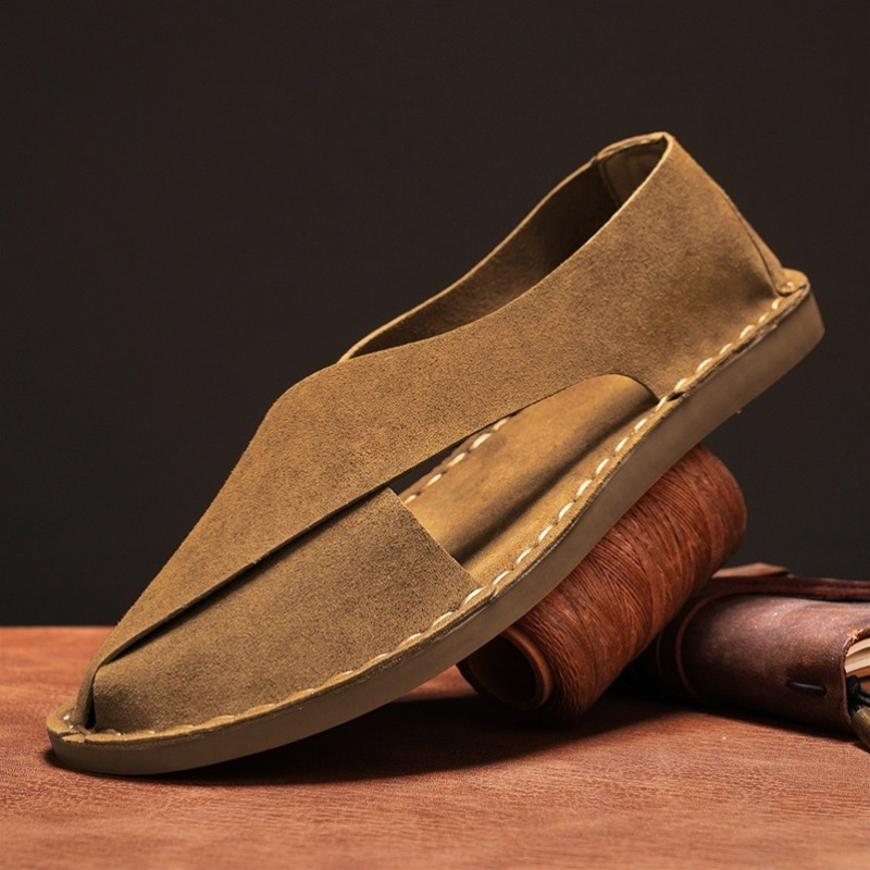 Men's open-toe cross-strap flat sandals. Easy slip-on design provides comfort for summer, beach & casual outings.