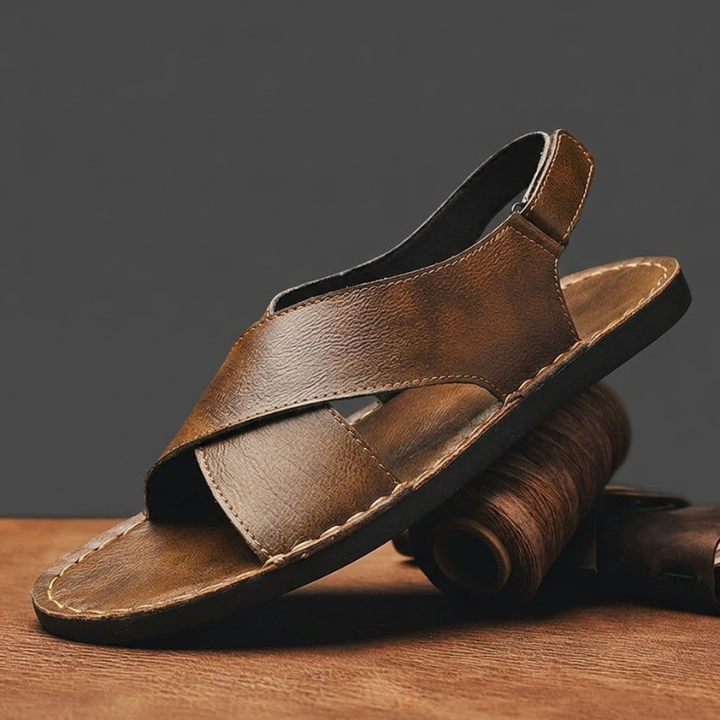 Men's comfortable cross-wrap slip-on sandals, perfect for casual summer wear & beach vacations.