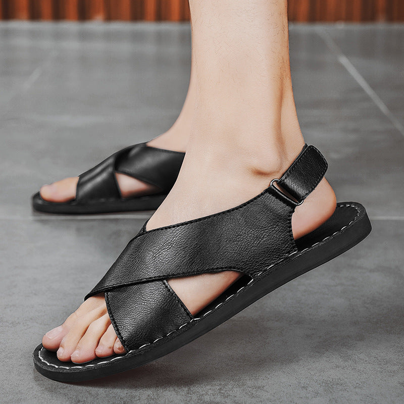 Men's comfortable cross-wrap slip-on sandals. Casual summer footwear for beach, vacation & everyday.