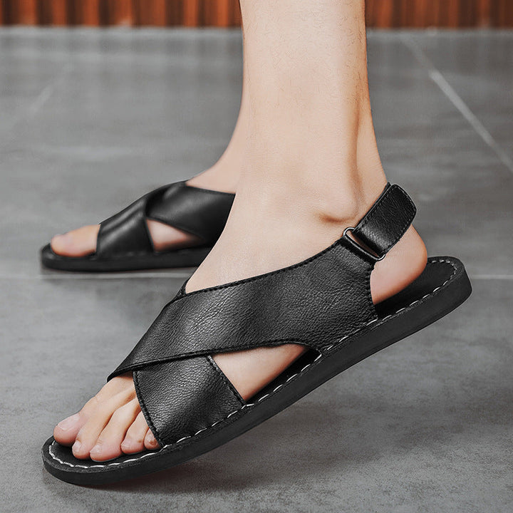 Men's comfortable cross-wrap slip-on sandals. Casual summer footwear for beach, vacation & everyday.