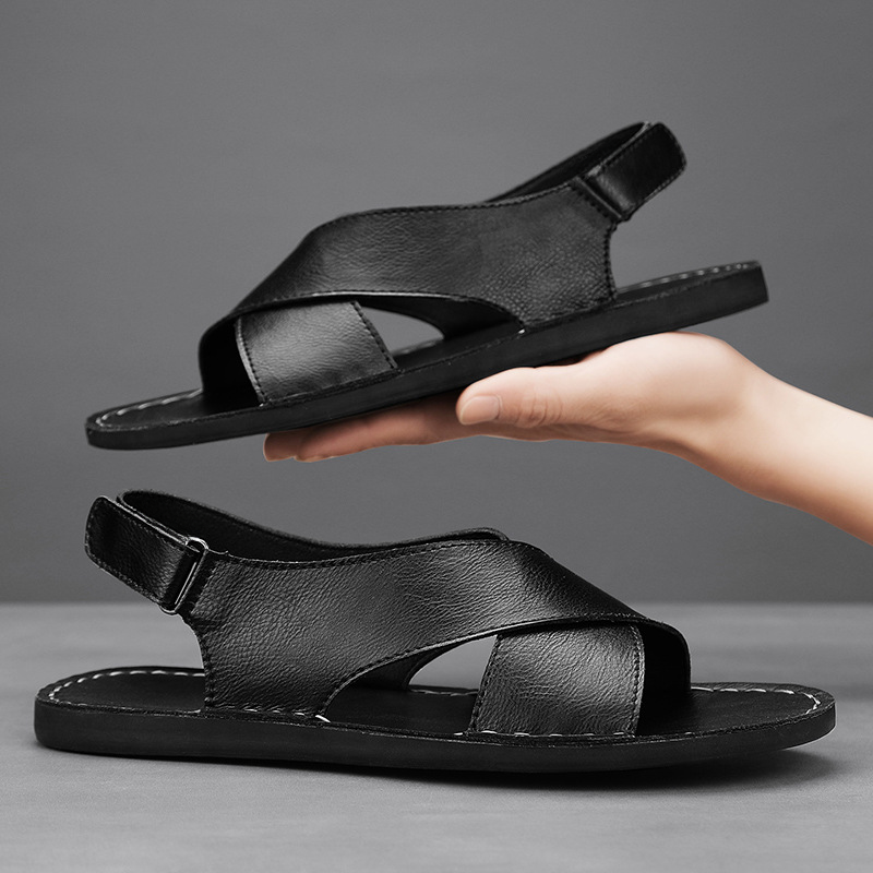 Trendy men's cross-wrap slip-on sandals. Casual, comfortable summer footwear for beach & everyday style.