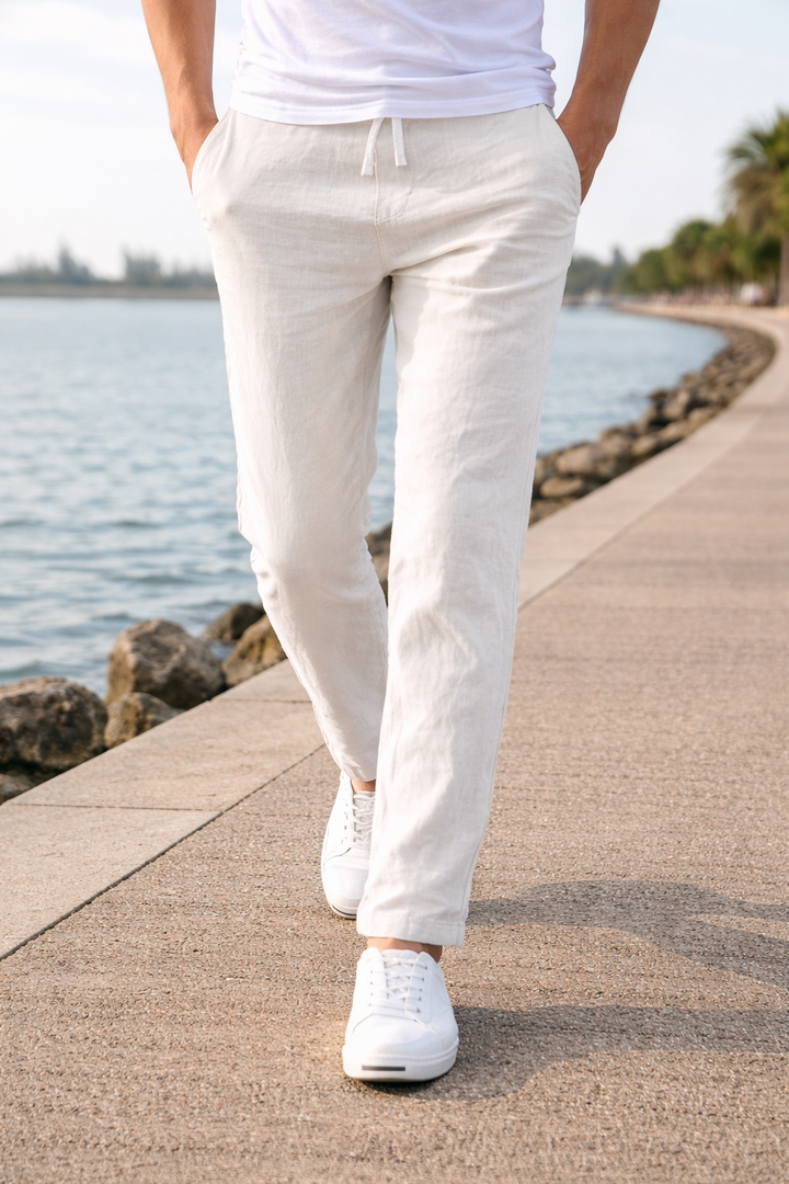 Versatile men's straight leg casual pants featuring a comfortable drawstring waist for daily fashion.