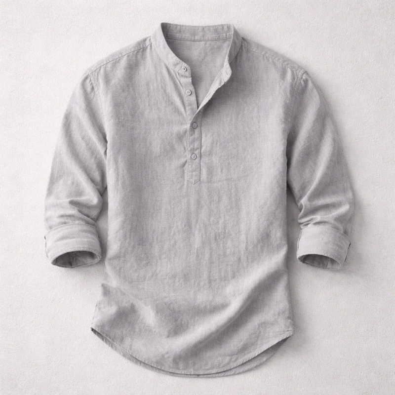 Versatile men's casual henley shirt, a comfortable long sleeve top with a tailored fit for everyday wear.