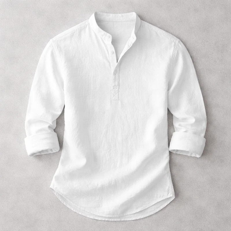 Comfortable men's everyday henley shirt, a stylish long sleeve top with a tailored fit for versatile casual wear.
