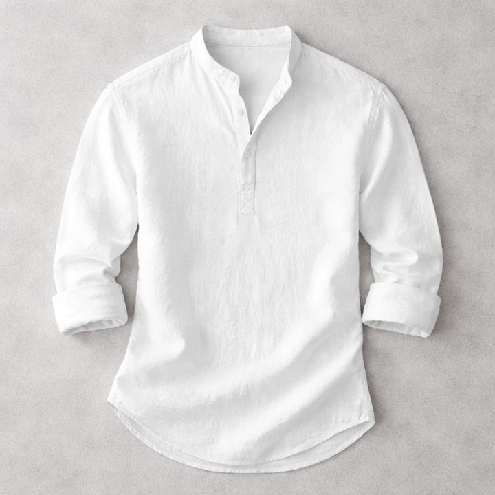 Comfortable men's everyday henley shirt, a stylish long sleeve top with a tailored fit for versatile casual wear.