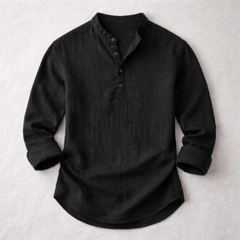 Tailored fit men's henley shirt, a comfortable long sleeve top for stylish everyday casual wear. Versatile men's fashion.