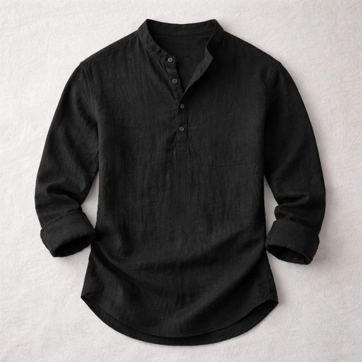 Tailored fit men's henley shirt, a comfortable long sleeve top for stylish everyday casual wear. Versatile men's fashion.