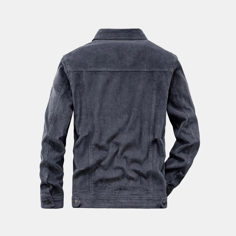 Stylish men's grey corduroy outerwear, a versatile addition to any casual wardrobe.