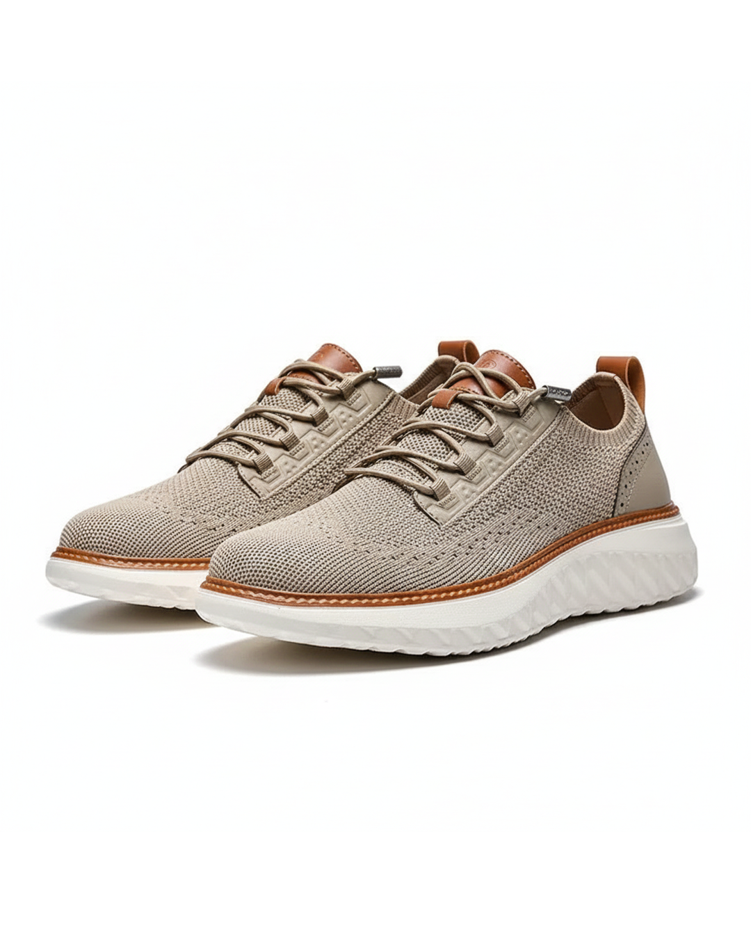 Men's comfortable khaki knit casual sneakers, lightweight & flexible for everyday wear.