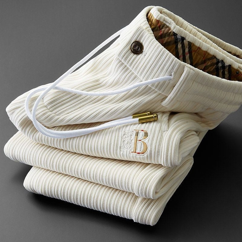 Creamy white men's comfortable casual drawstring pants, versatile for everyday wear.