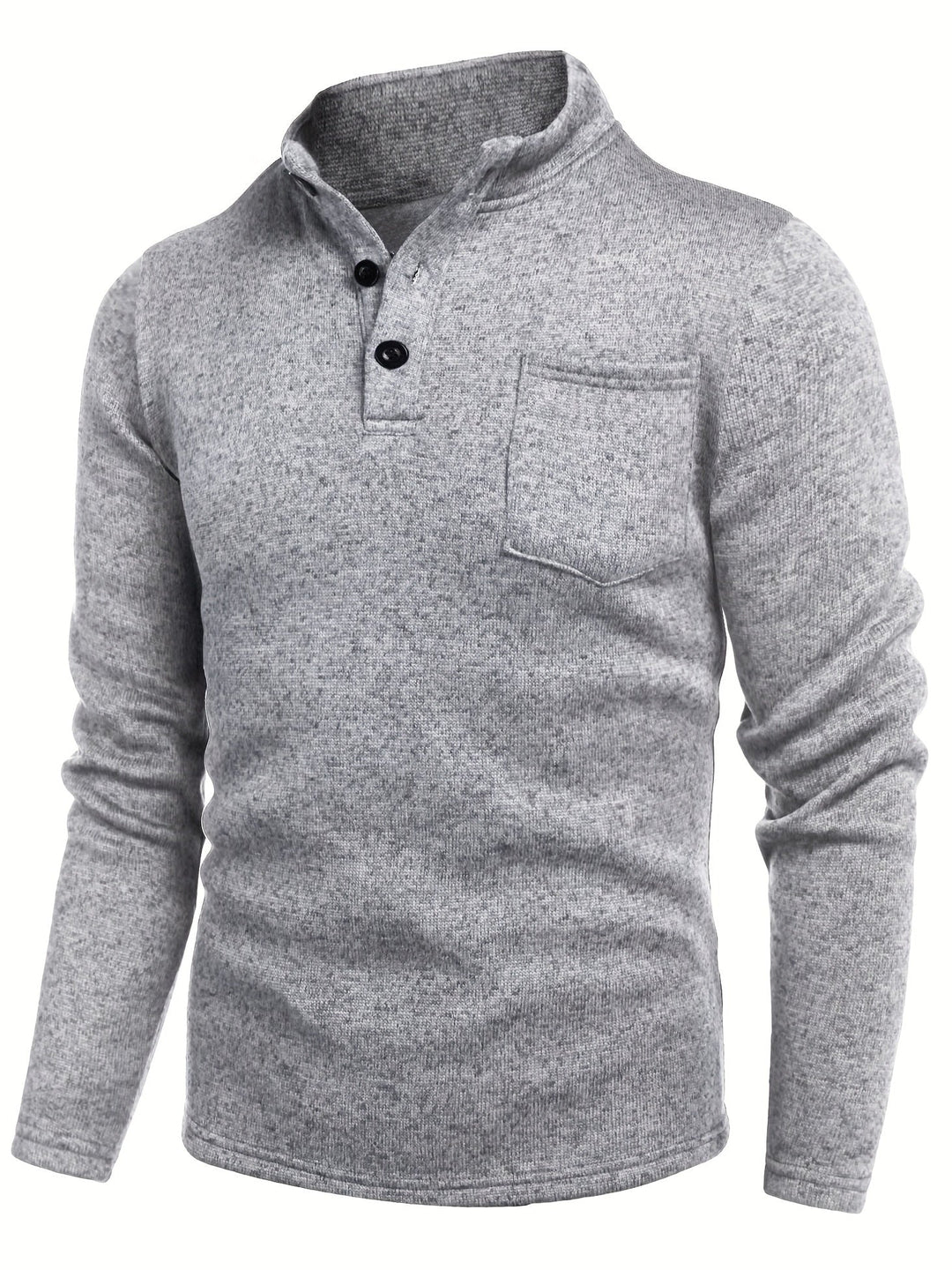 Light grey men's long sleeve top, essential for everyday comfort. Features a stand collar and practical chest pocket.