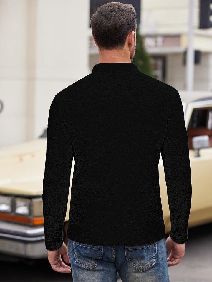 Men's light grey long sleeve top, blending style and comfort for versatile casual fashion. Stand collar, chest pocket.