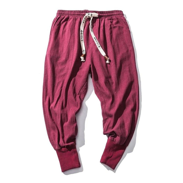 Men's comfortable linen blend joggers in a relaxed fit, perfect for modern street style and casual wear.
