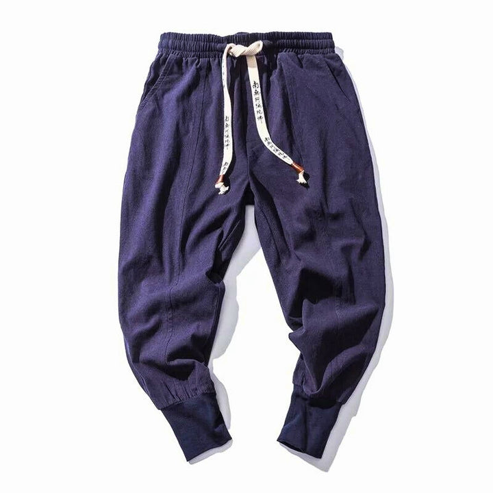 Modern men's linen blend cotton joggers, ideal for a comfortable athletic look and urban street fashion.