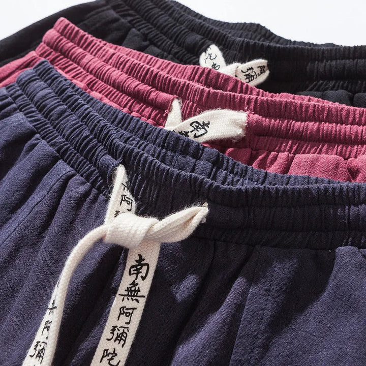 Breathable men's linen blend joggers, featuring a comfortable fit for street style & everyday casual wear.