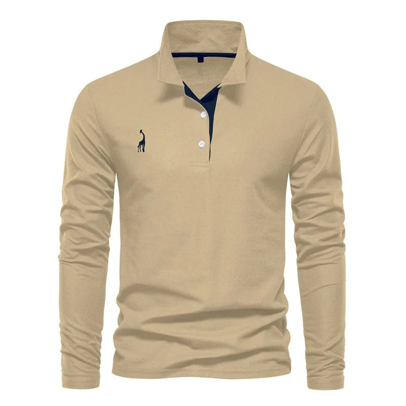Versatile men's long sleeve polo, ideal for both casual wear and business casual ensembles.