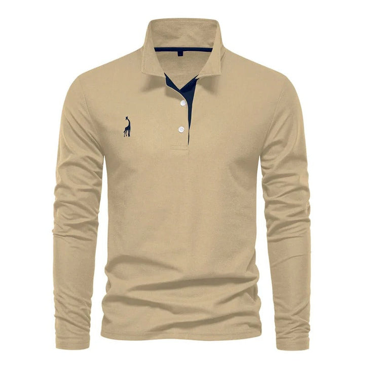 Versatile men's long sleeve polo, ideal for both casual wear and business casual ensembles.