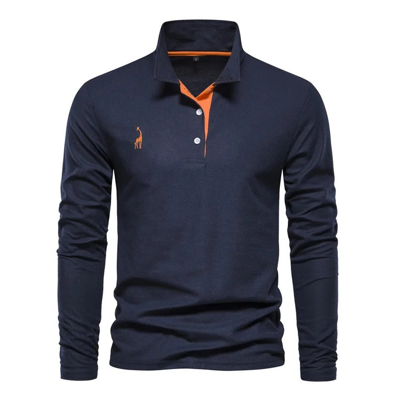Fashionable men's long sleeve polo shirt, an elegant top for modern men's casual and smart fashion.