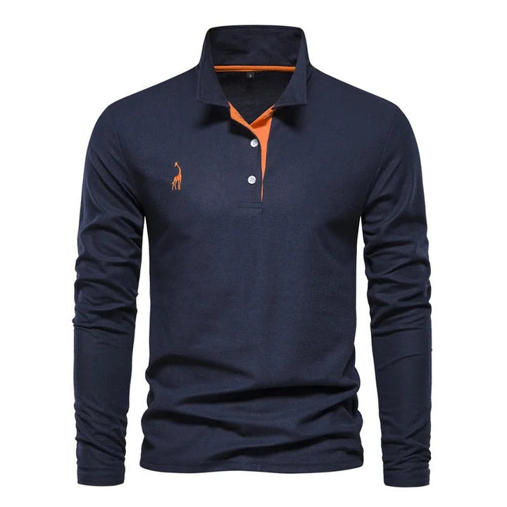 Fashionable men's long sleeve polo shirt, an elegant top for modern men's casual and smart fashion.