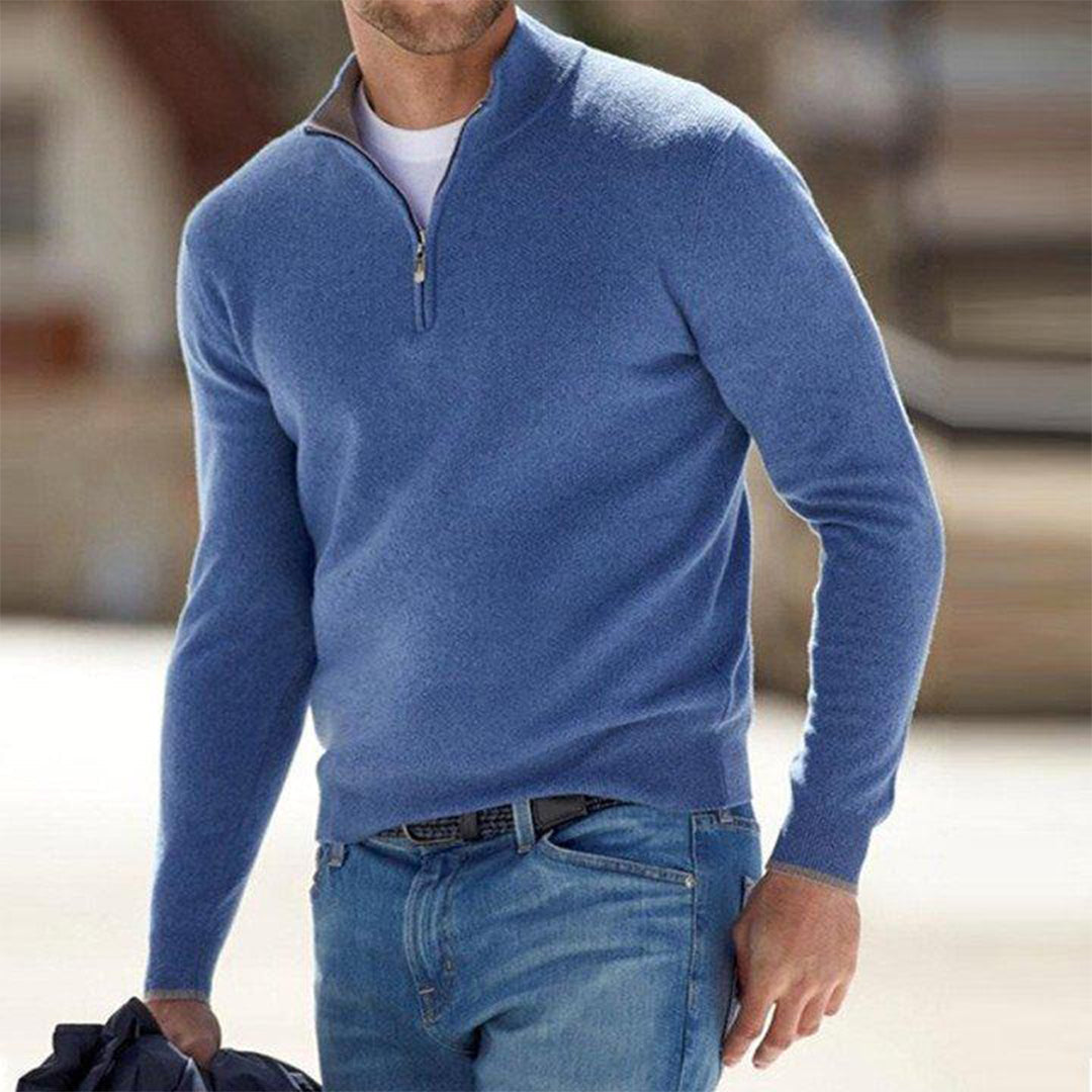 Everyday men's zip sweater in a classic color, ideal for versatile styling as outerwear or mid-layer.