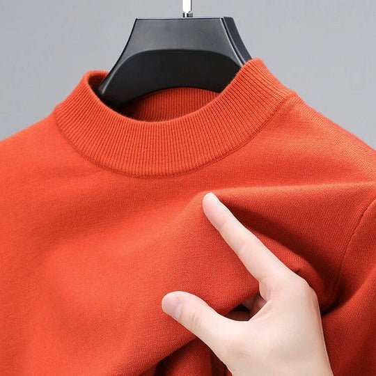 Stylish men's mock neck pullover sweater, ideal for modern fall fashion & casual wear.