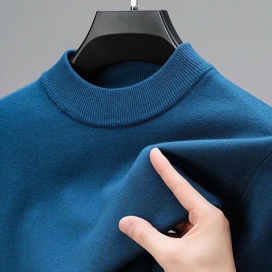 Casual men's long sleeve mock neck pullover sweater, essential for cozy fall and winter outfits.