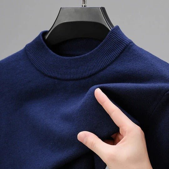 Men's elegant mock neck pullover sweater, a stylish and comfortable long sleeve top for modern men.