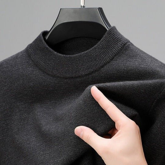 Modern men's mock neck pullover sweater offering stylish comfort, great for fall, winter & casual fashion.
