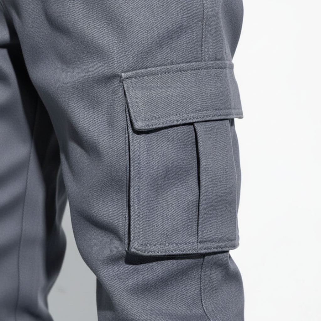 Casual menswear: a pair of comfortable multi-pocket cargo trousers for men.