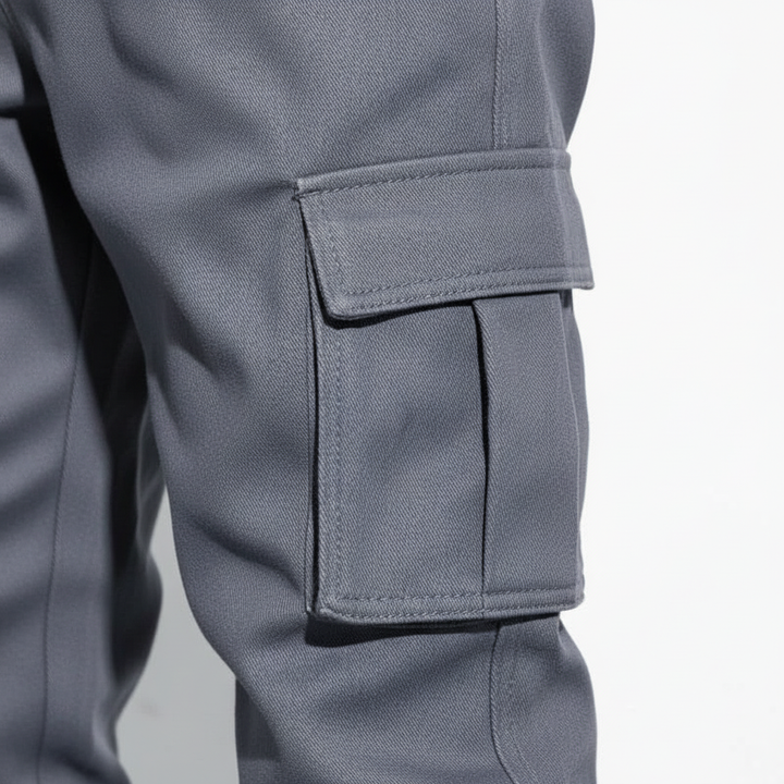 Casual menswear: a pair of comfortable multi-pocket cargo trousers for men.