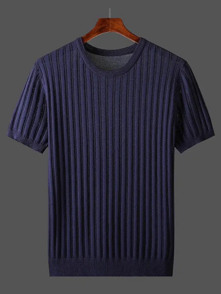 Close-up of ribbed texture on men's tee. Premium, soft fabric for ultimate comfort.